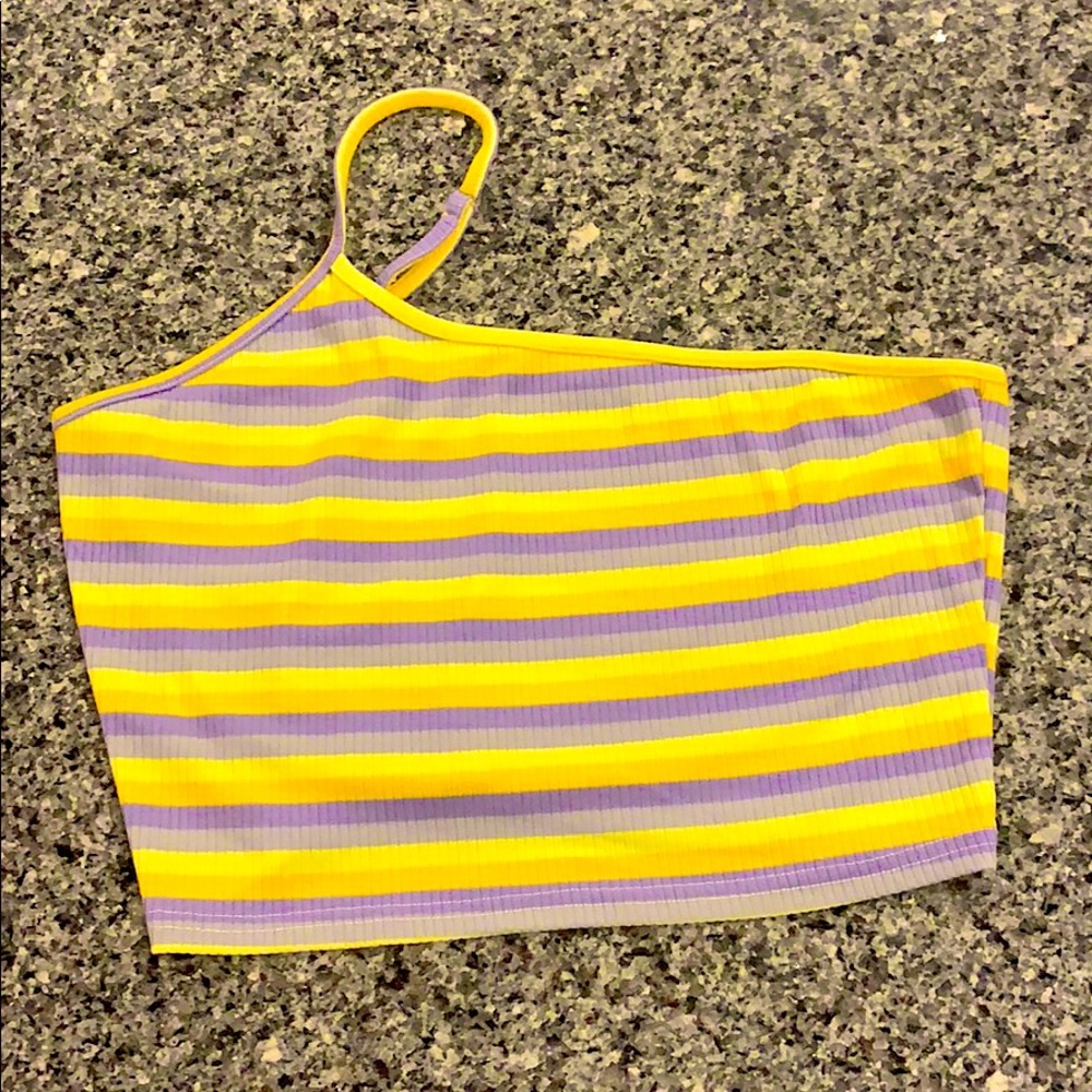 Colorful Striped One Shoulder Strap Crop Top